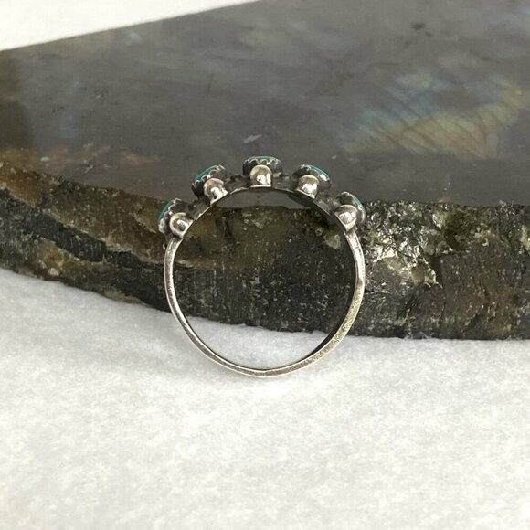 VTG Sterling Silver 925 Snake Eyes Round Turquoise Petit Point Ring Sz 5.75 - Picture 6 of 16
